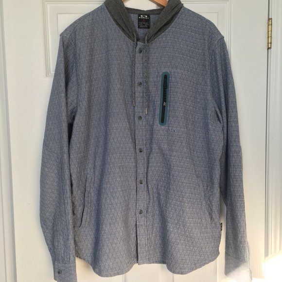 OAKLEY QUILTED BUTTON UP JACKET MENS WITH HOOD BLUE SIZE L - Picture 1 of 9